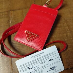 Prada Red Leather Badge Card Holder